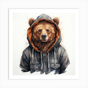 Watercolour Cartoon Grizzly Bear In A Hoodie 2 Art Print