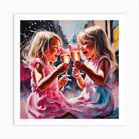 Two Little Girls Drinking Champagne Art Print