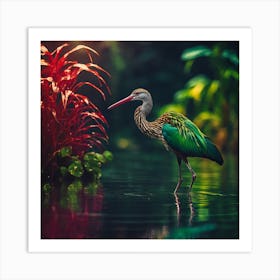 Red Eyed Green Bird of the Tropical Lagoon Art Print