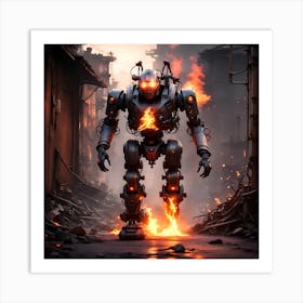 Robot On Fire Art Print