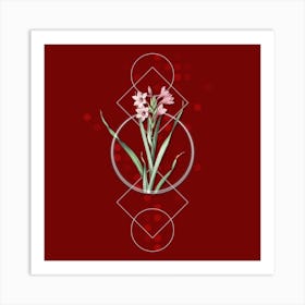 Vintage Sword Lily Botanical with Geometric Line Motif and Dot Pattern n.0291 Art Print