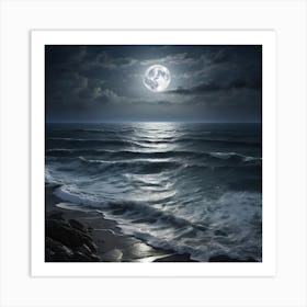 Full Moon Over The Ocean 4 Art Print