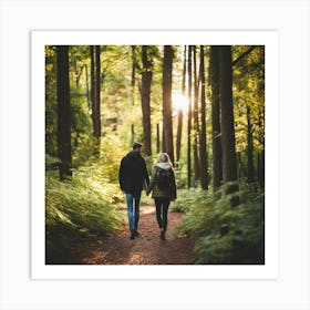 Couple Walking In The Forest Art Print