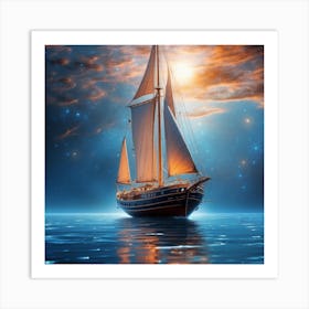 Sailboat In The Night Sky Art Print