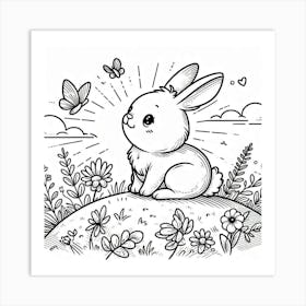 Line Art rabbit 2 Art Print