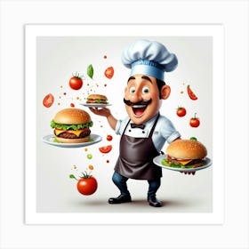 Chef Holding Burgers 1 Art Print