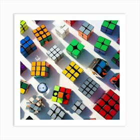 A Vibrant And Colorful Arrangement Of Various Rubik's Art Print