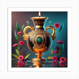 A vase of pure gold studded with precious stones 1 Art Print