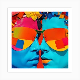 Two Gay .Men Wearing Colorful Sunglasses Art Print