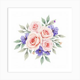 Soft Watercolor Roses And Violets In A Delicate Arrangement 1 Art Print