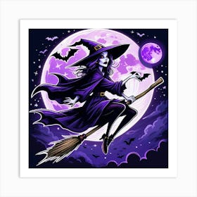 Witch Flying On A Broom 1 Art Print