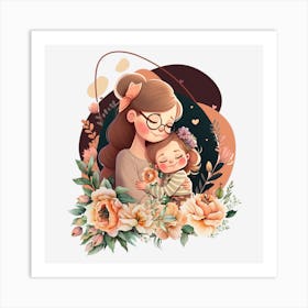 Mom And Baby Clipart.Mother's Day. The perfect gift. The special gift. A distinctive work of art that expresses love and affection for the mother. Give it as a gift to the mother.3 Art Print