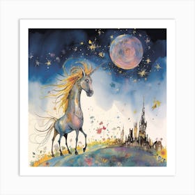 Unicorn In The Moonlight Art Print