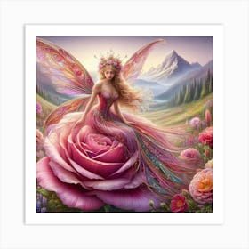 The Fairy Sitting On A Rose Art Print