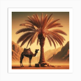 Camel With Palm Tree And Suitcase Art Print