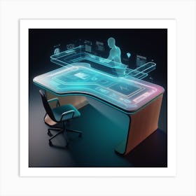 Futuristic Office Desk Art Print