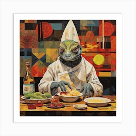 Lizard At The Table Art Print