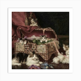 Kittens In A Chest Art Print