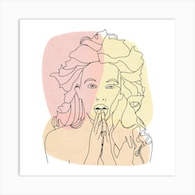 Pray And Love line art Woman'S Face Art Print