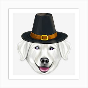 Kuvaszok Wearing Pilgrim Hat Thanksgiving Art Print