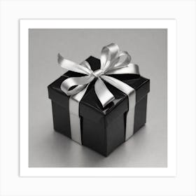 Black Gift Box With Silver Ribbon Art Print
