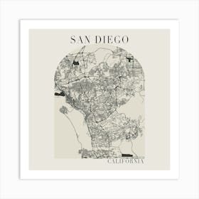 San Diego California Boho Minimal Arch Full Beige Color Street Map 1 Art Print