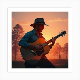 Sunset With A Guitar 2 Art Print