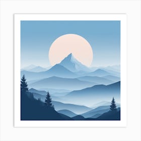 Misty mountains background in blue tone 98 Art Print