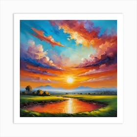 Sunset Over A River 1 Art Print