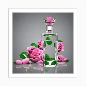 Perfume Bottle With Roses Art Print