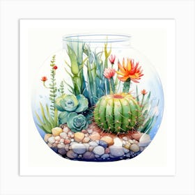 Watercolor Colorful Cactus Aquarium 5 Art Print