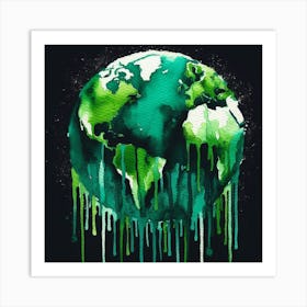 Earth Dripping With Green Paint 1 Art Print