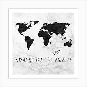 Adventure Awaits On Marble World Map Art Print