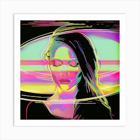 Female Portrait, Pink , black and yellow, abstract art, "Chill Out" Art Print