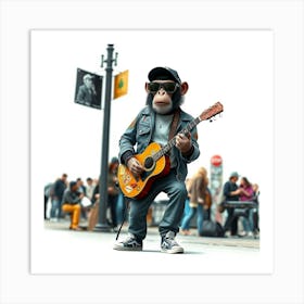 Monkey Playing Guitar Art Print