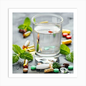 Glass Of Water With Pills Art Print