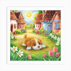 Dog In The Village Art Print