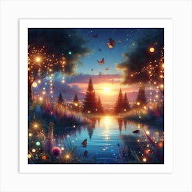 Fairy Lights In The Forest Art Print