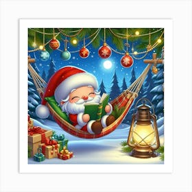 Christmas Santa Claus Reading In Hammock Art Print