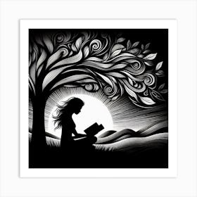 Silhouette Of A Woman Reading A Book Art Print