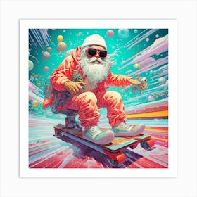 Santa Claus On Skateboard Art Print