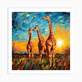 Giraffes At Sunset 16 Art Print