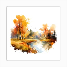 Watercolor Autumn Landscape 46 Art Print