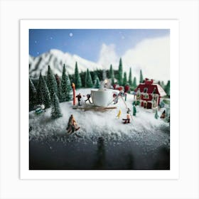 Firefly Mini, Ski, Resort, Cup, Tiny, Skiers, Snowboarders, Gliding, Snowy, Mountainsides, Ski Lifts (3) Art Print