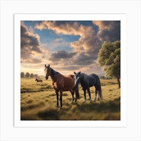 Horses In A Field Art Print