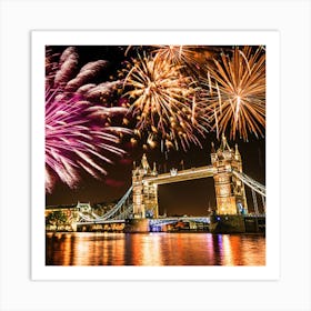 New Year'S Eve Fireworks Over Tower Bridge Art Print