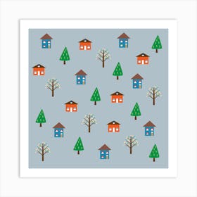 House Trees Pattern Background Art Print