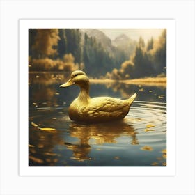 Golden Duck In A Lake Art Print
