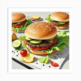 Hamburgers On A Plate Art Print