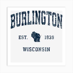 Burlington Wisconsin Wi Vintage Athletic Navy Sports Design Art Print